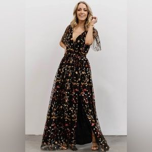 Baltic Born Marseille Embossed Black Floral Maxi Dress